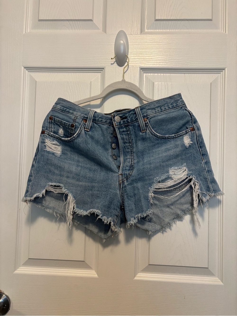 Levi's Light Blue Distressed Denim Cutoff Shorts